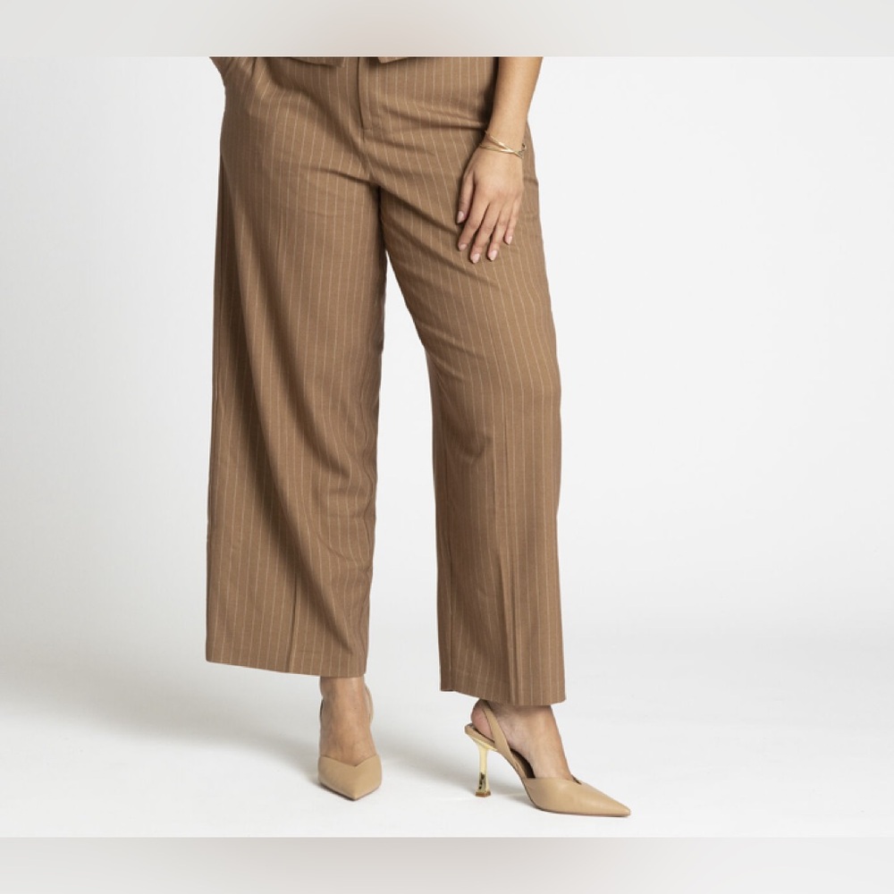 Dressy wide leg pants from ELOQUII. Tan/Brown fabric